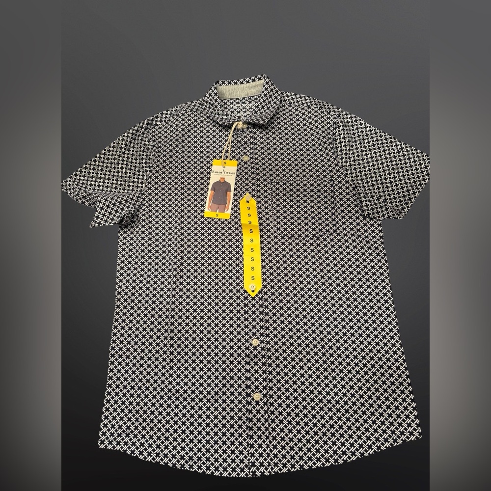 Tailor Vintage Men's Button Up Short Sleeve Shirt, Dark Blue, Size small